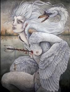 The Swan Maiden, 22x30, colored pencil, ballpoint, watercolor on paper